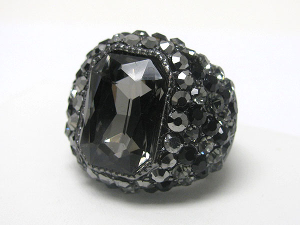 Facet glass square and crystal side puffy stretch ring