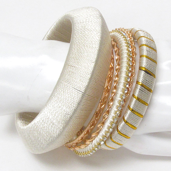 Thread warp and crystal accent multi bangle bracelet set