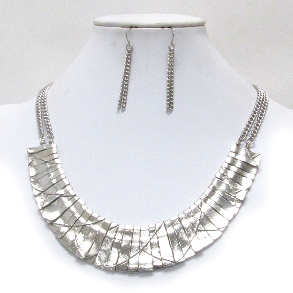 Multi metal bar link half chocker necklace earring set