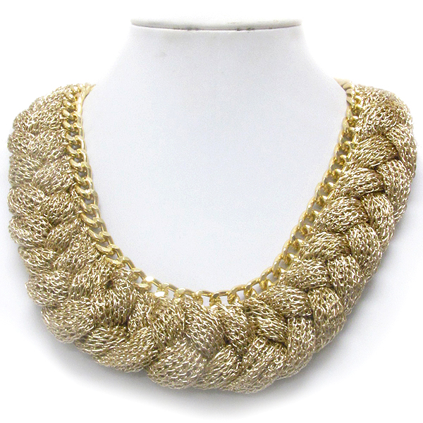 Braided metalic mesh and chain necklace