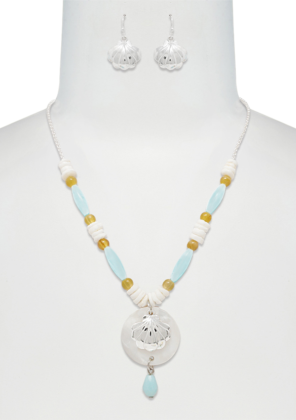 SEALIFE THEME SHELL PENDANT NECKLACE SET - SHELL