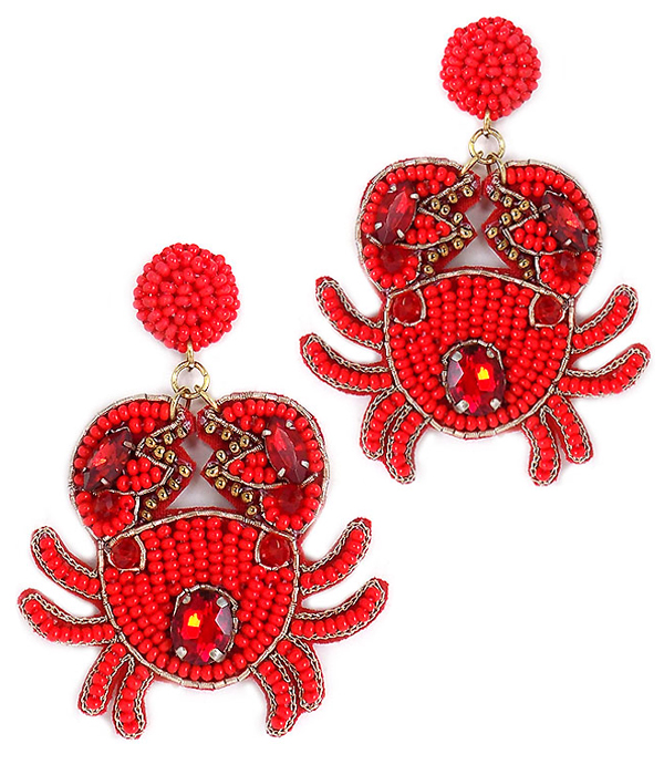 HANDMADE SEEDBEAD CRAB EARRING