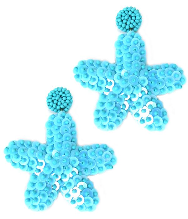 HANDMADE SEEDBEAD AND SEQUIN STARFISH EARRING