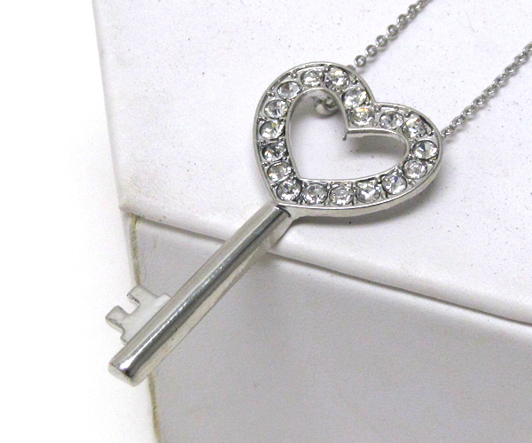 Crystal cut out heart key pendant necklace -valentine