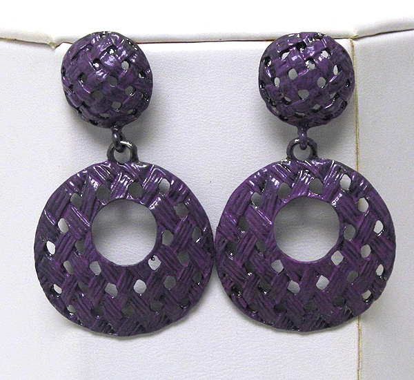 Patina metal two round disk drop earring