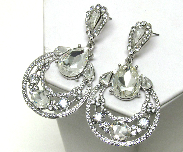 Multi size facet glass and crystal half oval and tear drop earring