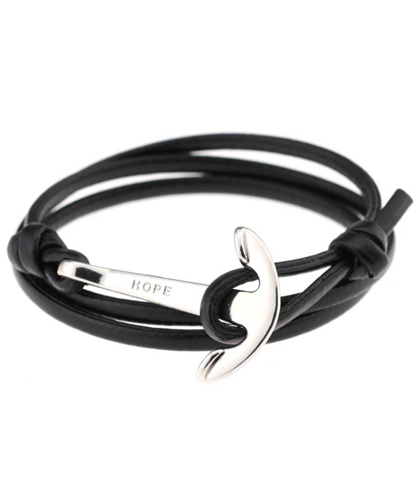 Anchor leather wrap bracelet