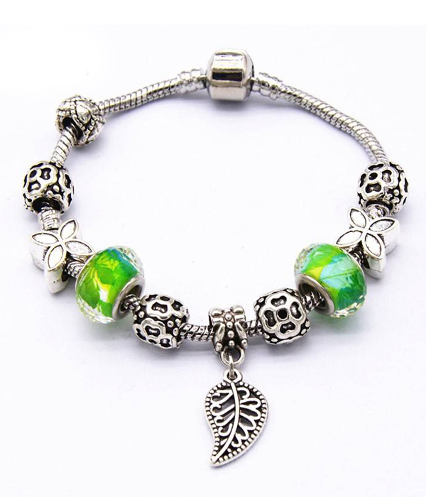 Euro style  interchnageable european charm bracelet - leaf