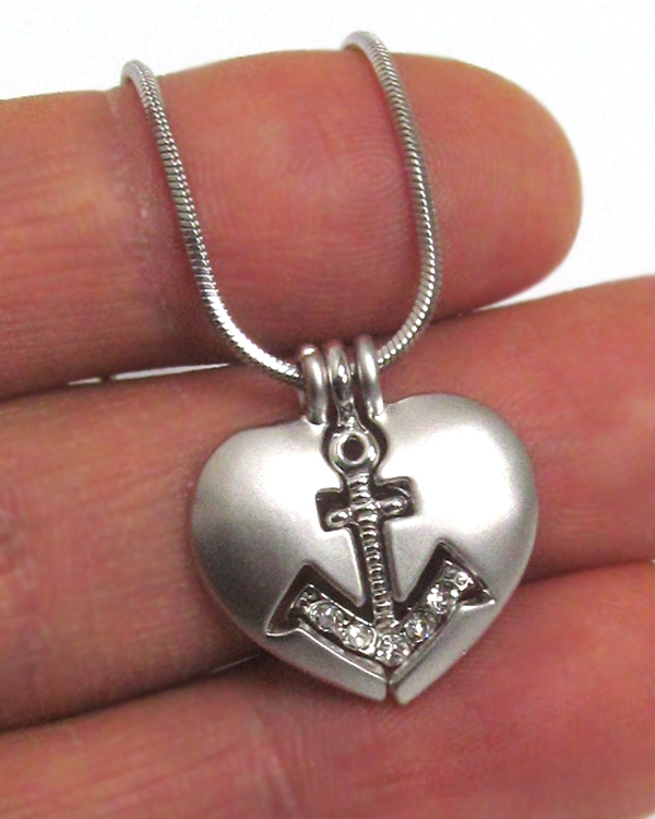 Made in korea whitegold plating crystal anchor heart triple pendant necklace