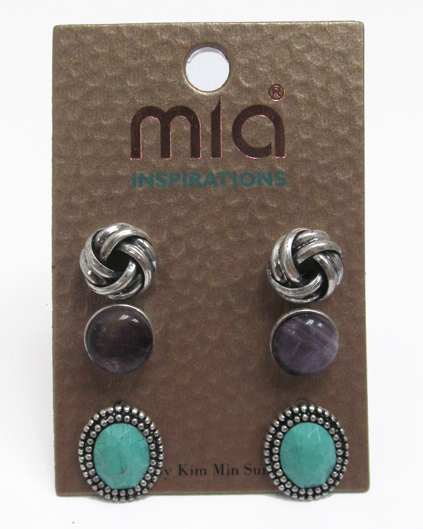 Mixed genuine stone three pair earring set?