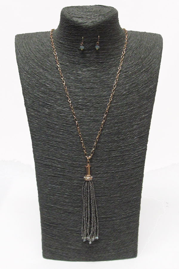 Crystal and seed beads tassel drop necklace set