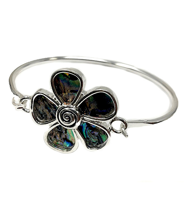 ABALONE FLOWER WIRE BANGLE BRACELET