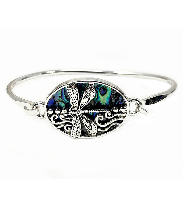 Abalone dragonfly wire bangle bracelet