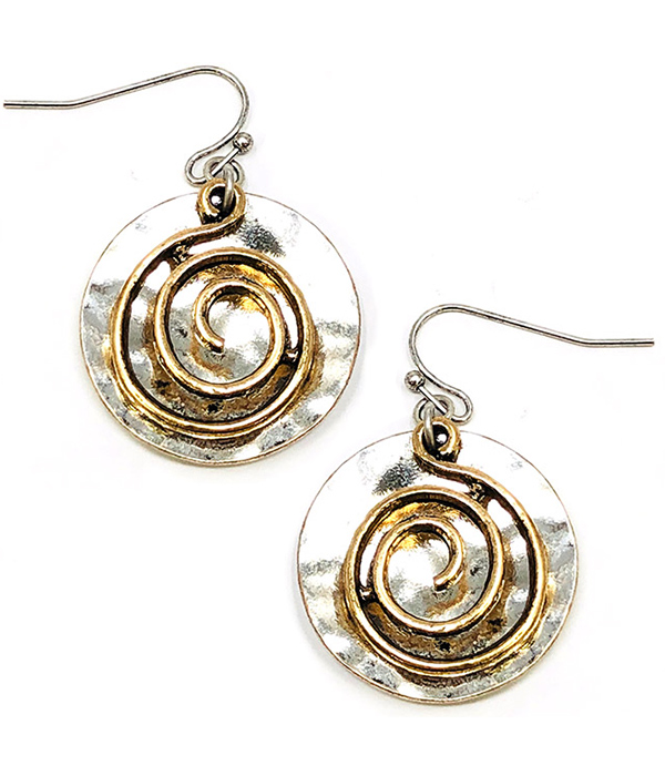 Metal swirl disc earring