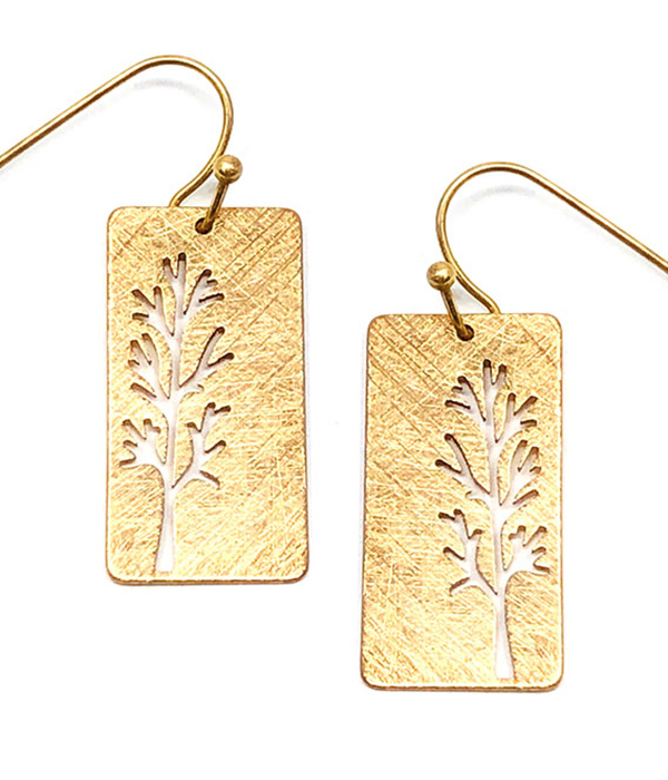 SCRATCH METAL TREE OF LIFE PLATE EARRING