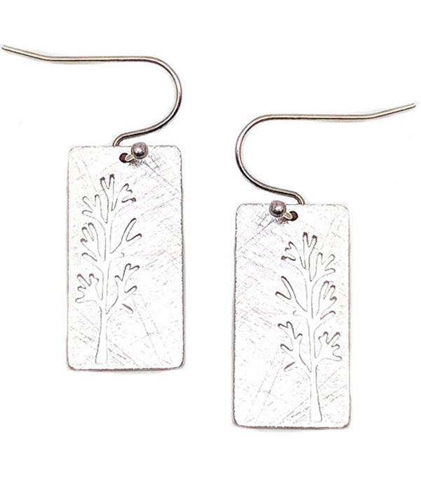 SCRATCH METAL TREE OF LIFE PLATE EARRING