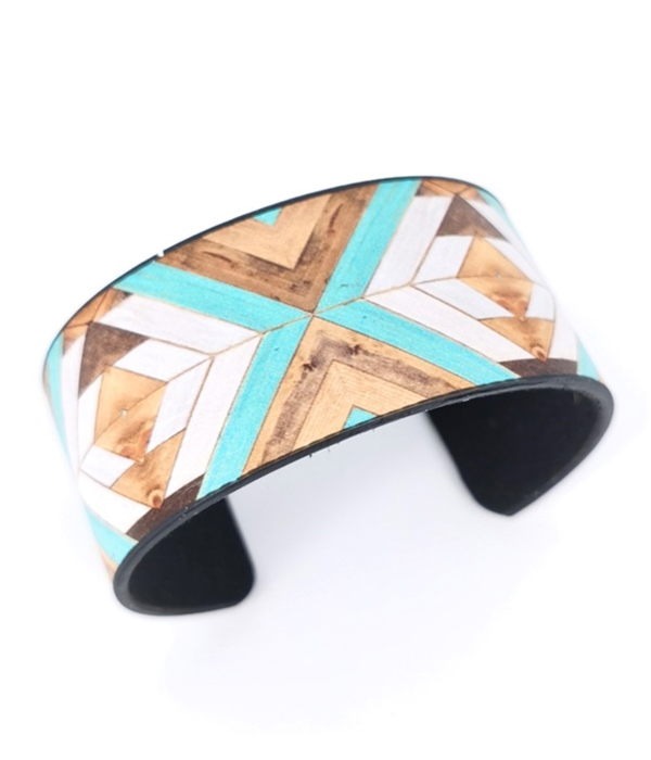 Aztec pattern wide bangle bracelet -western