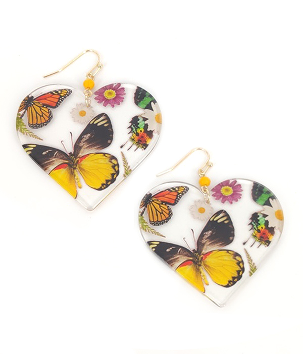 BUTTERFLY AND FLOWER HEART EARRING