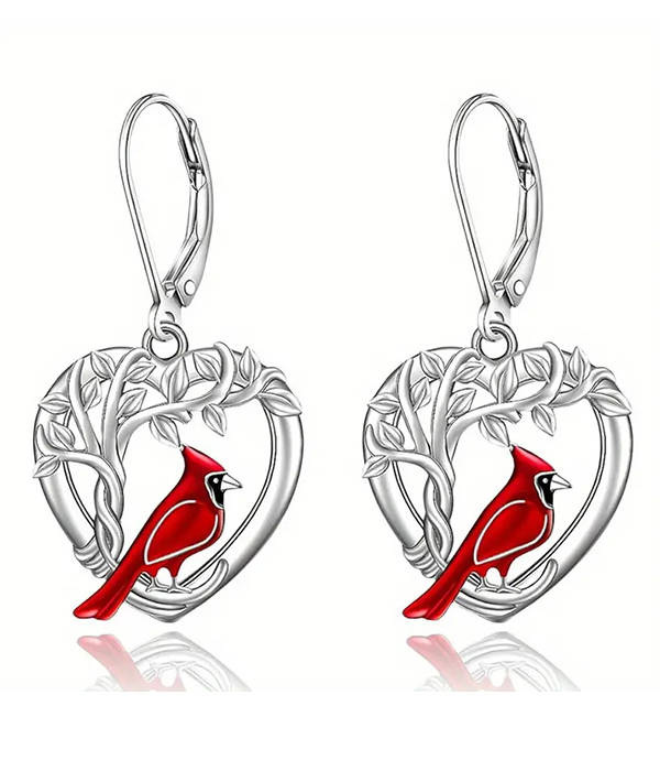 Cardinals bird heart earring
