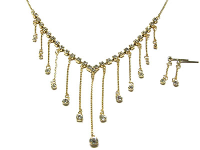 Multi line crystal drop necklace and earring set