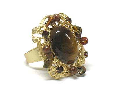 Crystal and oval natural stone deco  ring 