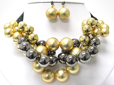 Multi metal ball chiffon ribbon back necklace