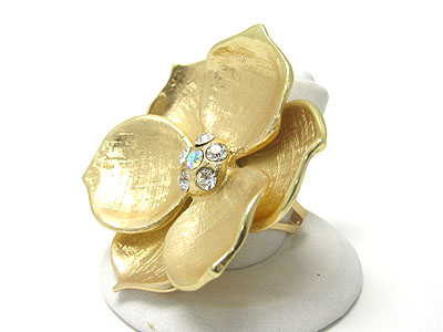 Crystal stud scratch metal flower adjustable size ring