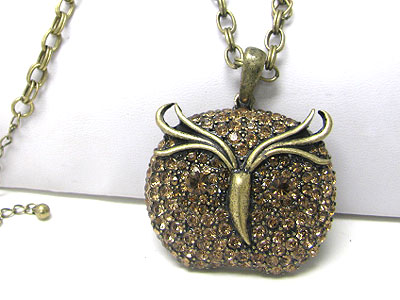 Crystal owl pendant long chain necklace set