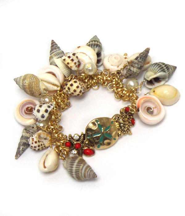 Multi natural shell charm stretch bracelet