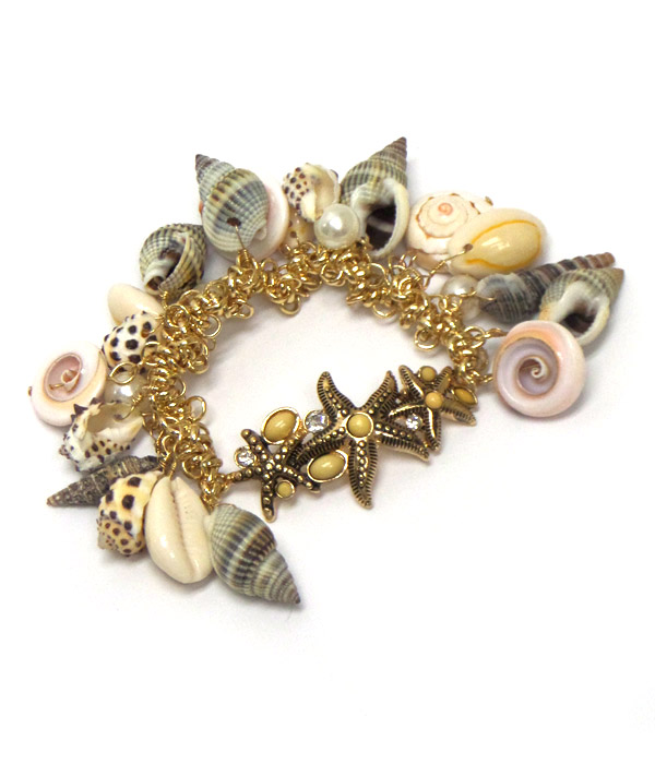 Multi natural shell charm stretch bracelet
