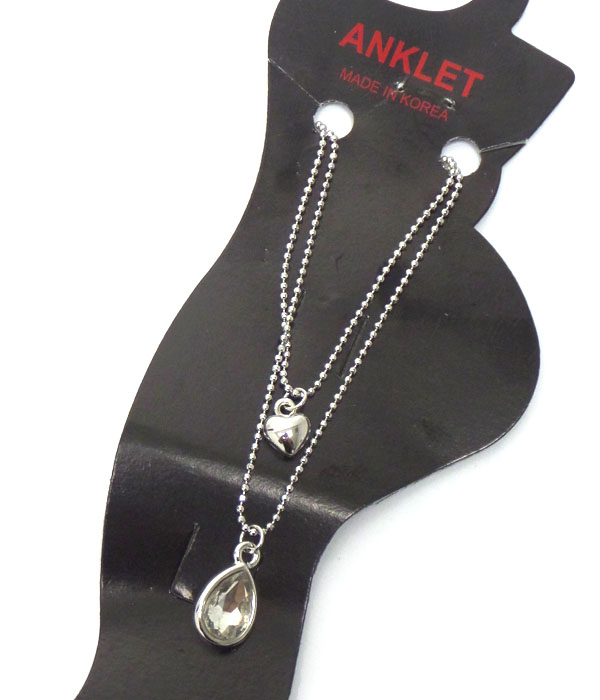 Made in korea whitegold plating crystal teardrop anklet 