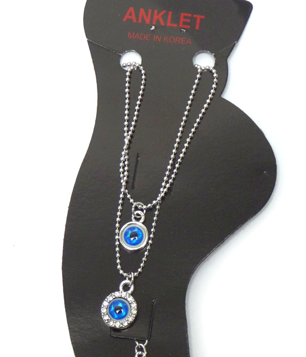 Made in korea whitegold plating two evil eyes with border crystals anklet 