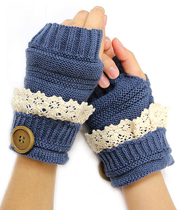 Vintage lace and button accent open finger knit glove or arm warmer