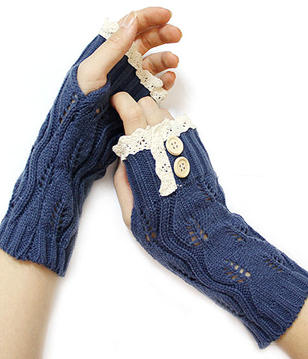 Vintage lace and double button accent open finger knit glove or arm warmer