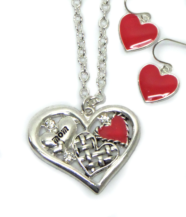 Mom theme heart necklace set 