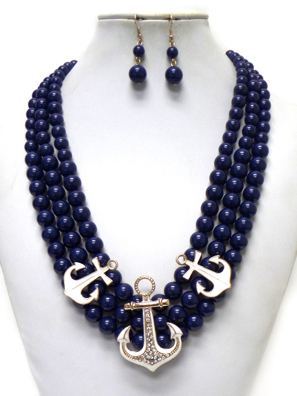 3 layer peral anchor necklace set