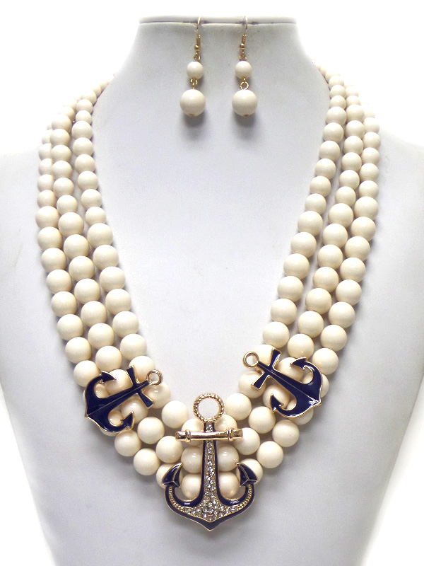 3 layer peral anchor necklace set