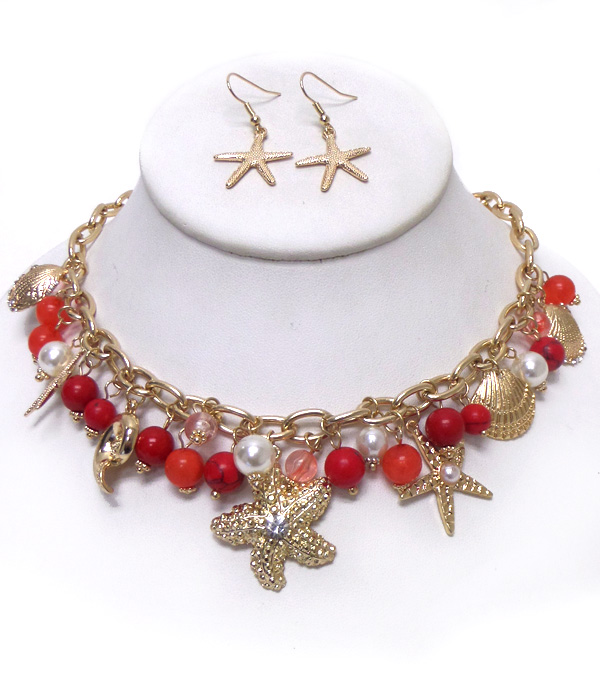 Sealife charm chain necklace set 