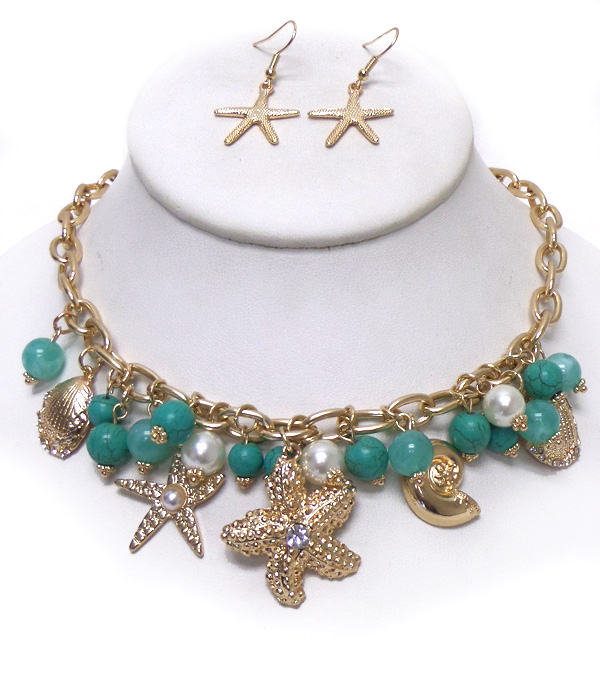 Sealife charm chain necklace set 