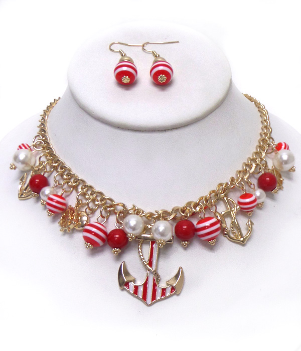 Metal anchor  charm chain necklace set