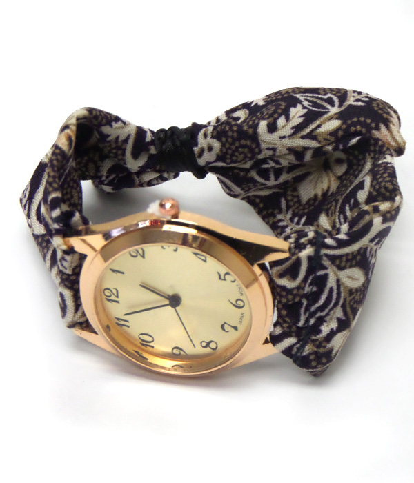 Floral print scarf pull and tie fashion watch