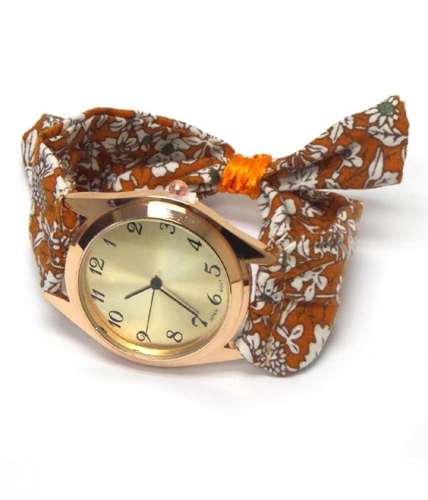 Floral print scarf pull and tie fashion watch