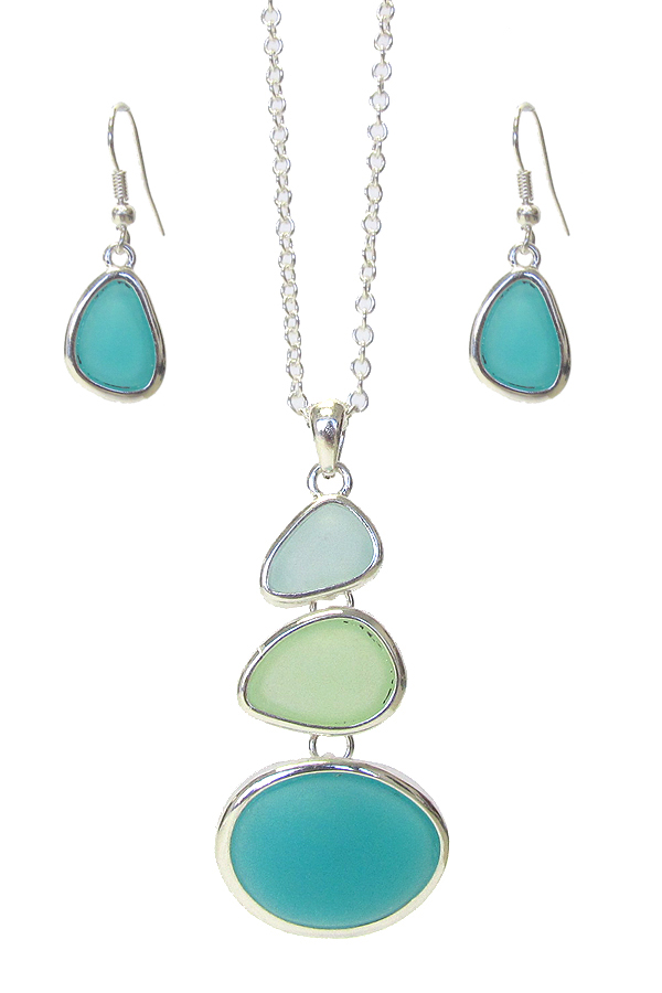 Sealife theme multi sea glass link drop pendant necklace set