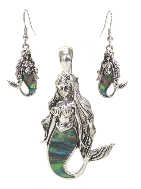 ABALONE MERMAID PENDANT AND EARRING SET