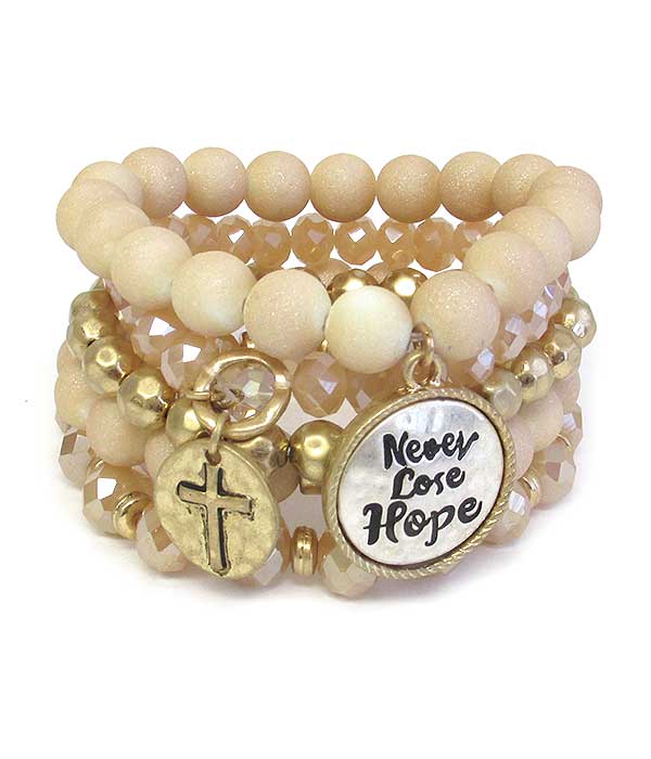 RELIGIOUS INSPIRATION MULTI STONE MIX 5 STRETCH BRACELET SET - NEVER LOSE HOPE