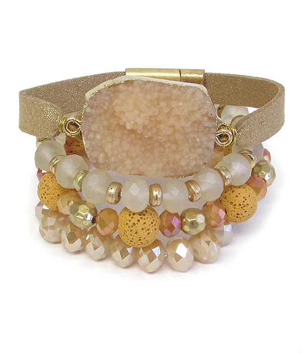 Druzy and multi facet glass bead mix 4 stretch bracelet set
