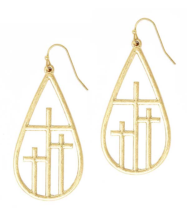 TRIPLE CROSS TEARDROP EARRING