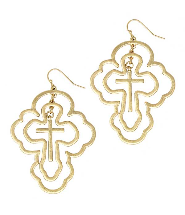 TRIPLE LAYER CROSS EARRING