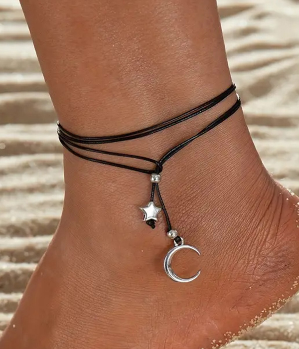 Vintage star and moon adjustable anklet
