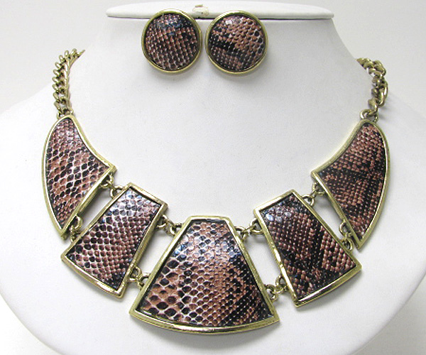 Animal print multi metal link necklace earring set